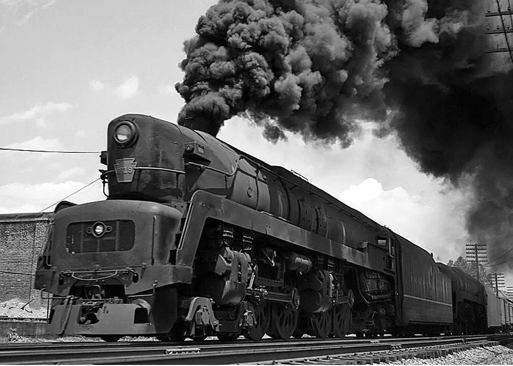 Steam Locomotive Train On Tracks With Black Smoke Picture Photo Print
