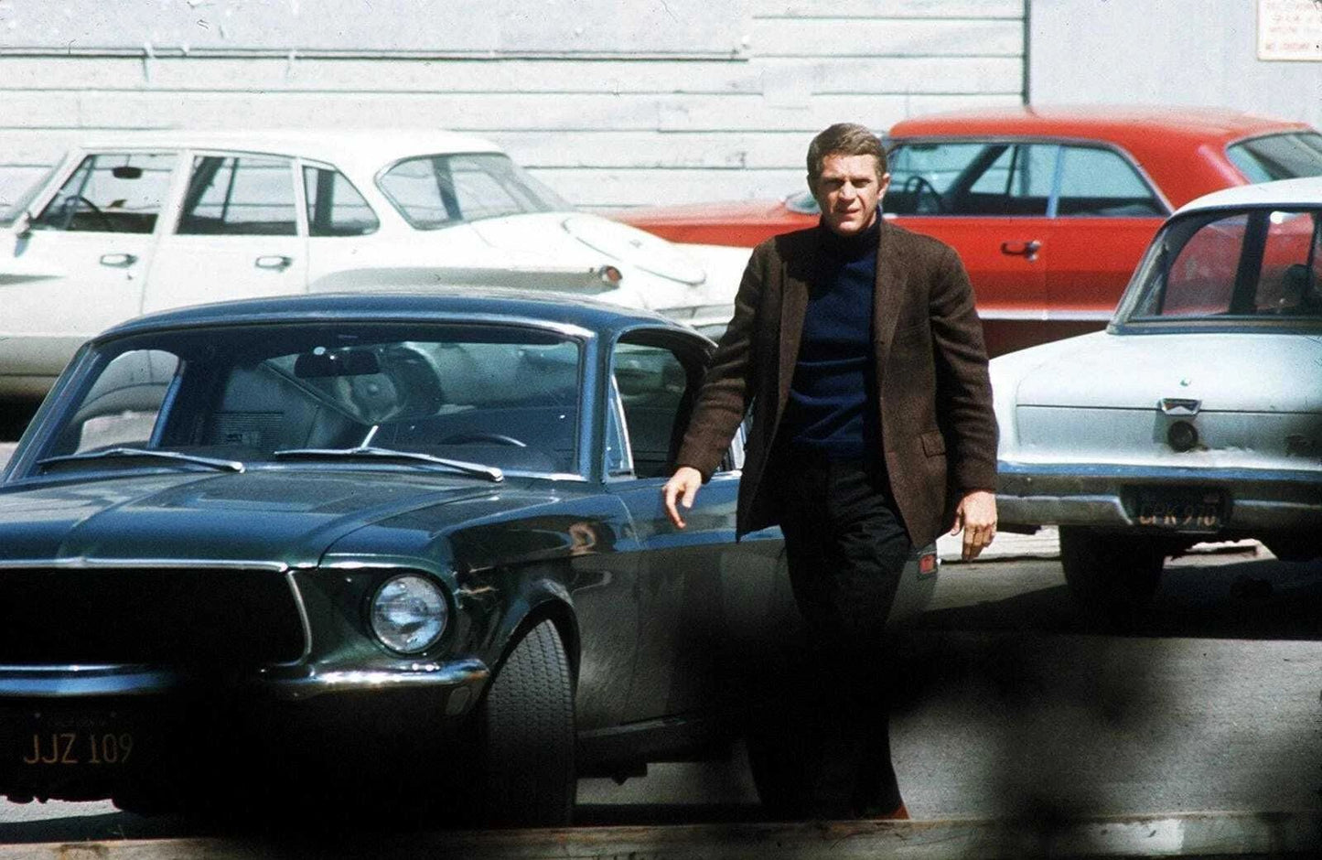 Steve Mcqueen In Bullitt Next To Mustang Keychain Picture Keychain Print