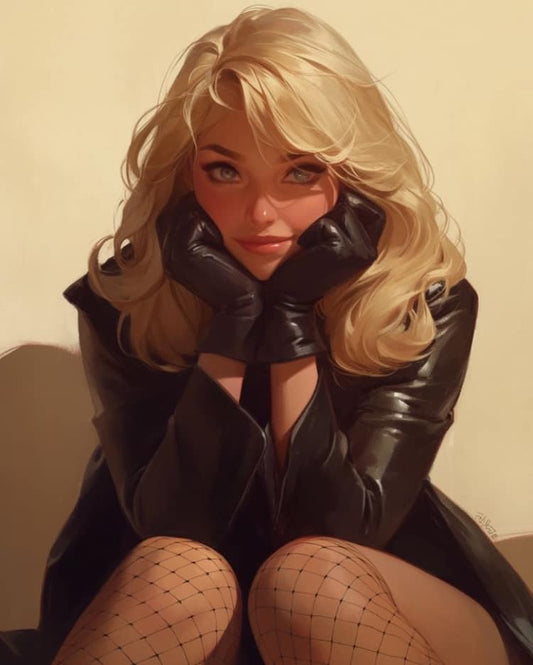 Stylish Blonde Woman In Leather Gloves Print Poster