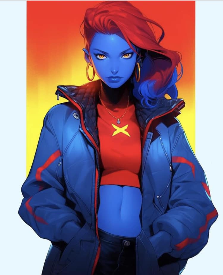 Stylish Blue Character Portrait Print Poster