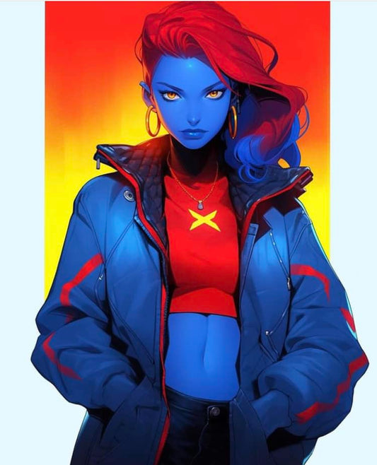 Stylish Blue Character Portrait Print Poster