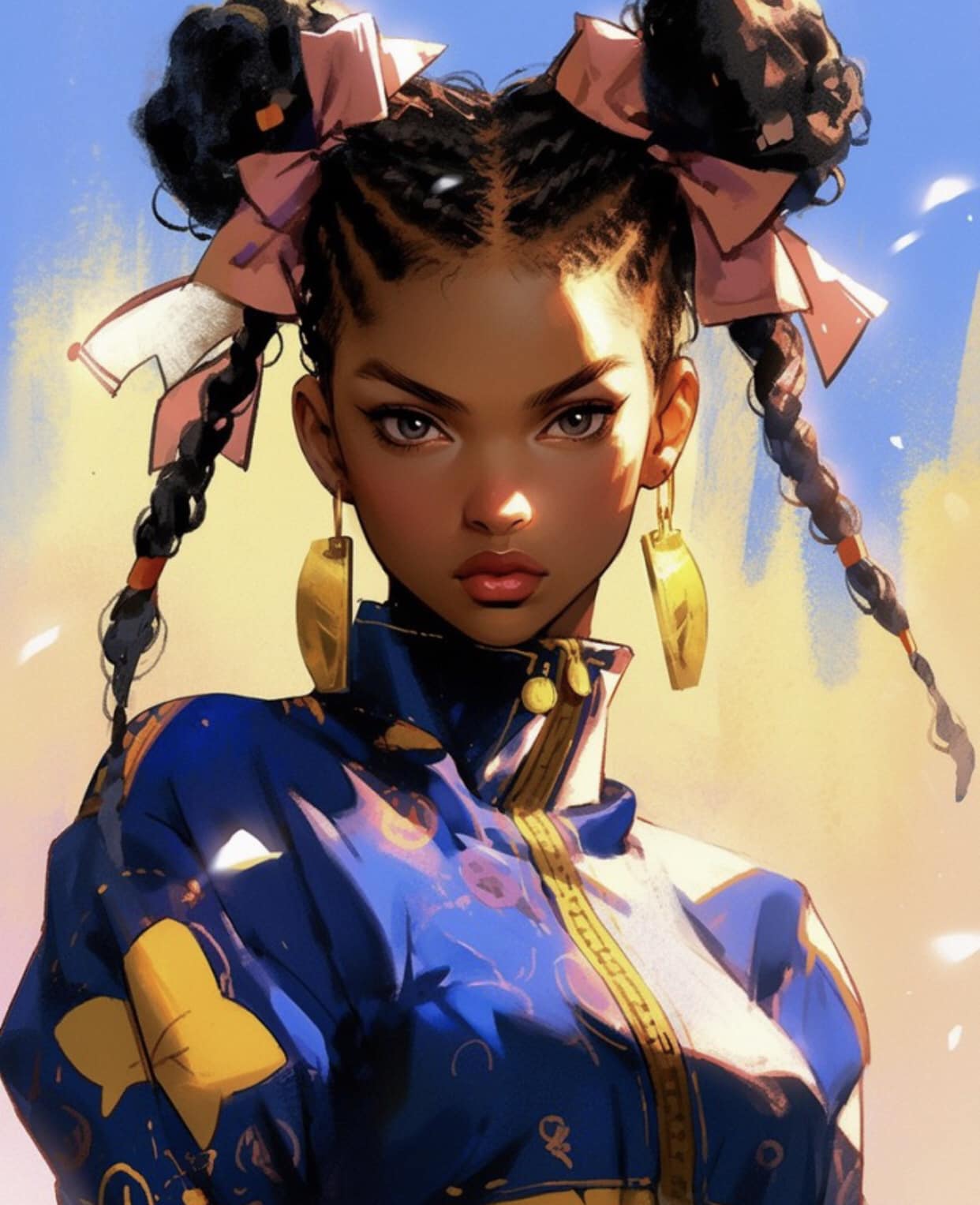 Stylized Portrait Young Woman With Braids And Ribbons Print Poster