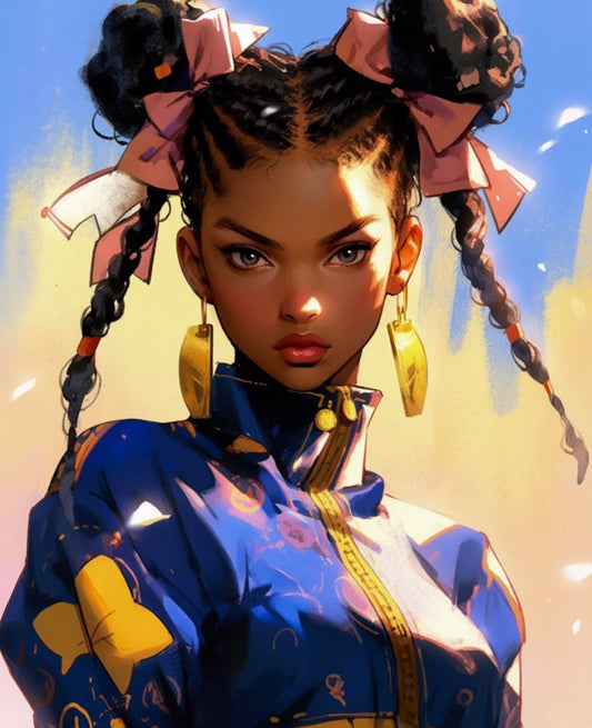 Stylized Portrait Young Woman With Braids And Ribbons Print Poster