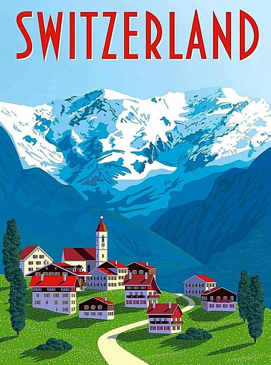 Suisse Swiss Switzerland Scenic Retro Travel Wall Decor Art Keychain