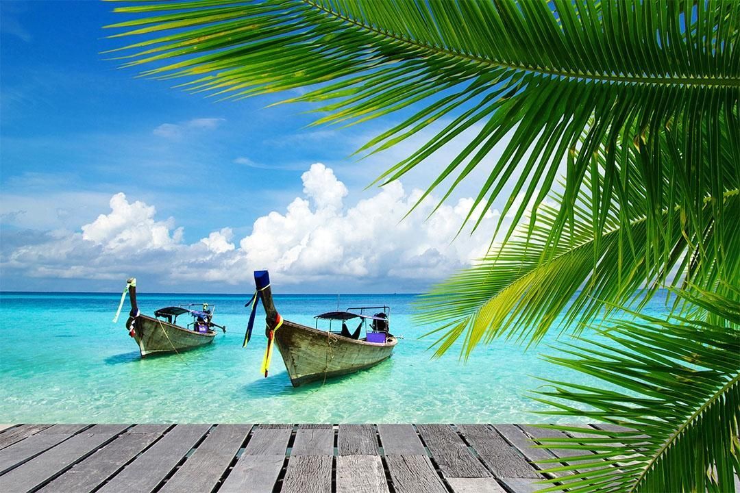 Summer Beach Palm Tree Boat Seascape Landspace Jigsaw Puzzle