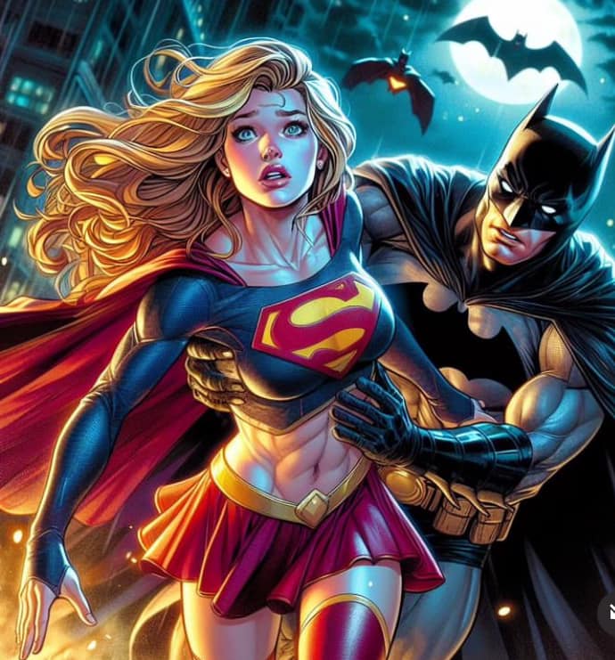 Supergirl Batman Nightscene Print Poster