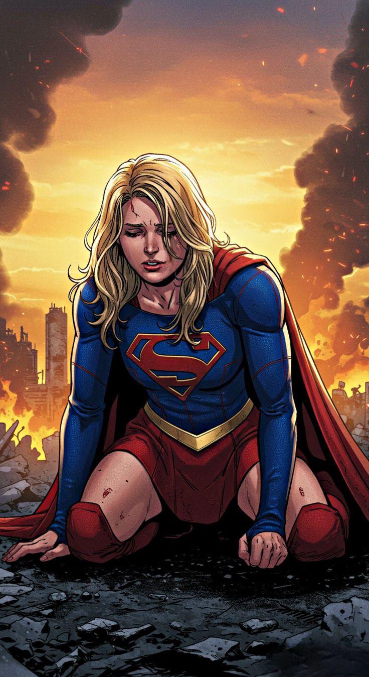 Supergirl Battle Damage Sunset Print Poster