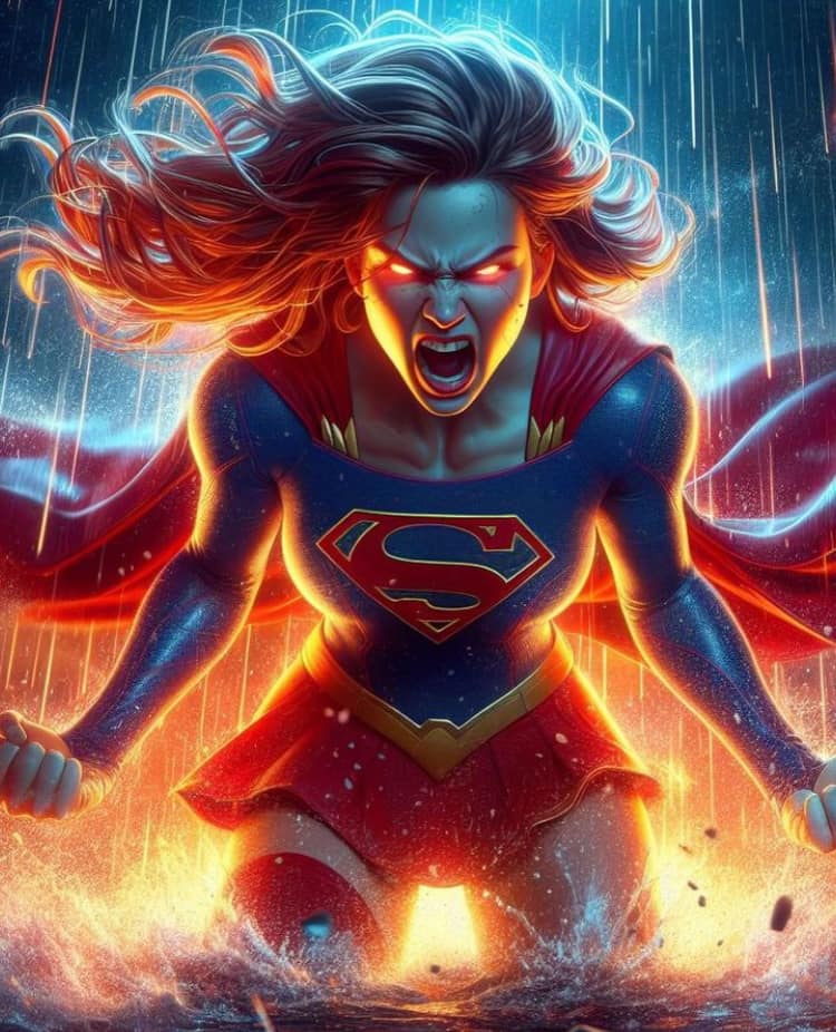 Supergirl Emerging From Water In Storm Print Poster
