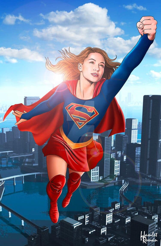 Supergirl Flying Cityscape Print Poster