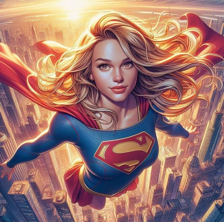 Supergirl Flying Cityscape (3) Print Poster