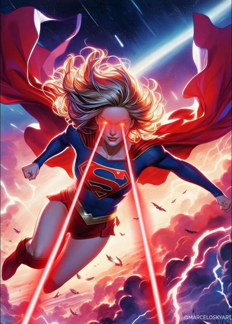 Supergirl Flying With Laser Vision Print Poster
