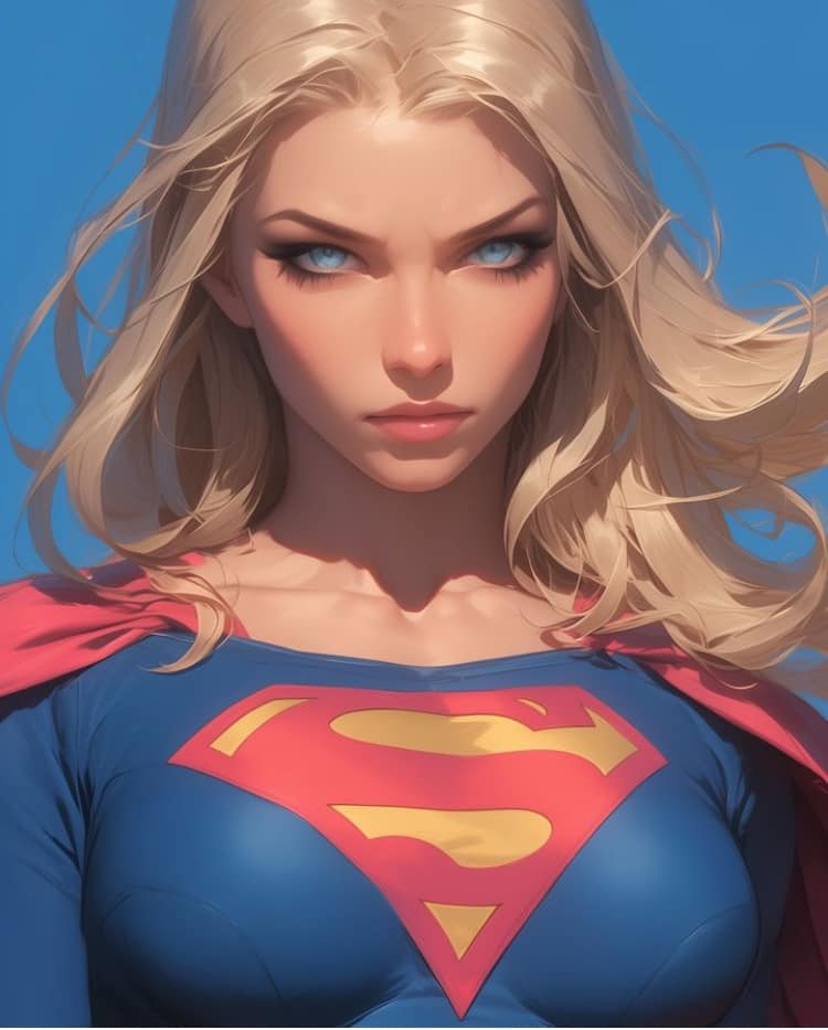 Supergirl Portrait Blue Background Print Poster