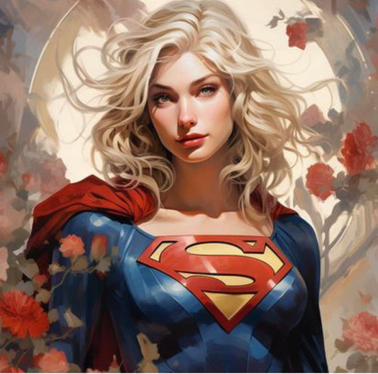 Supergirl Portrait With Flowers Print Poster