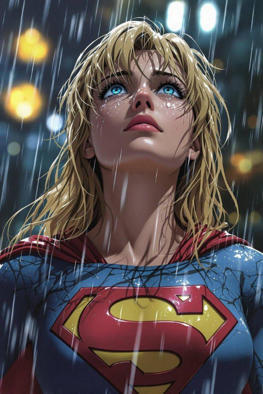 Supergirl Rain Wet Hair 4821 Print Poster
