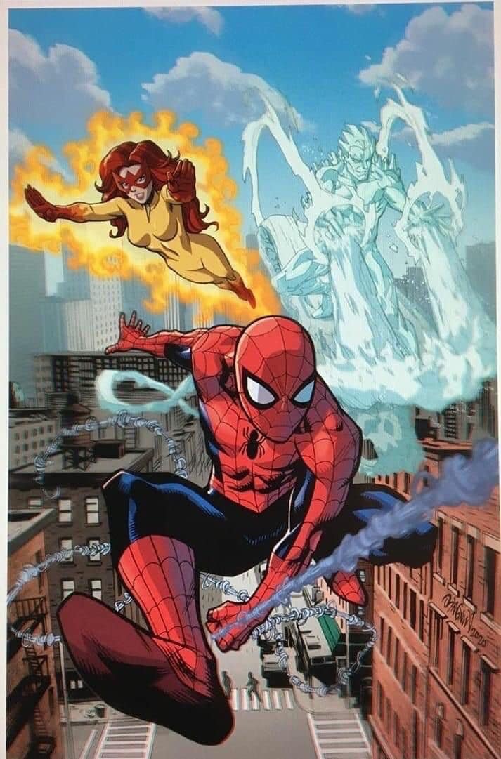 Superhero Action Scene Spider Man Print Poster