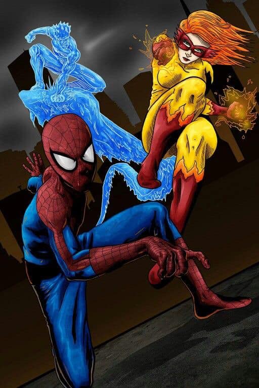 Superhero Action Scene Spirits Battle Print Poster