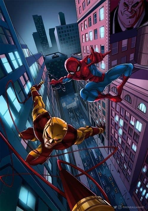 Superhero Action Spiderman Vs Villain Print Poster