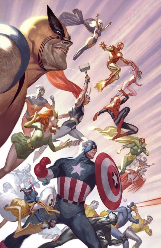 Superhero Assembly Action Scene Print Poster