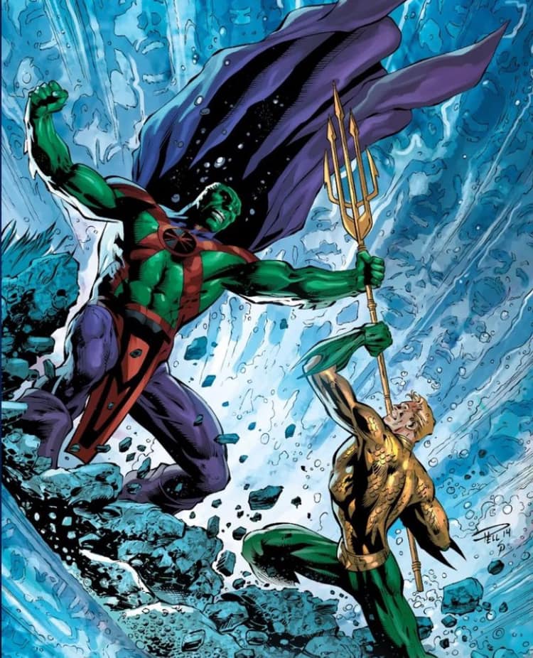 Superhero Battle Aquaman Vs Martian Manhunter Print Poster