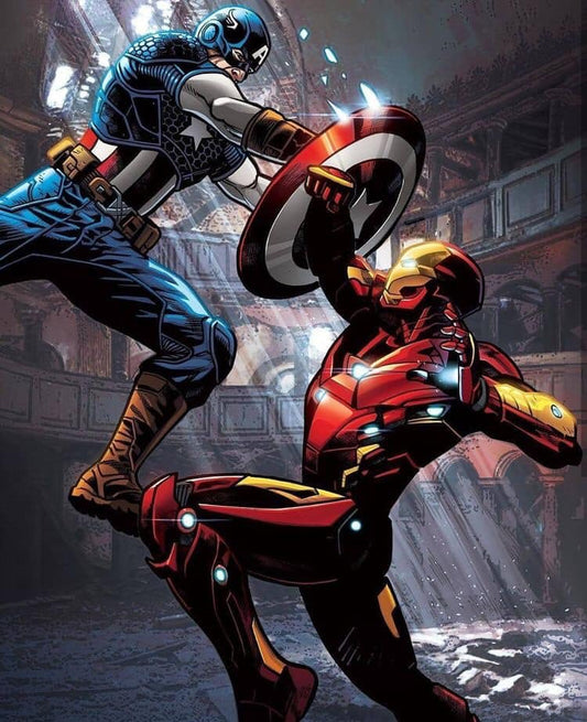 Superhero Battle Captain America Iron Man Print Poster