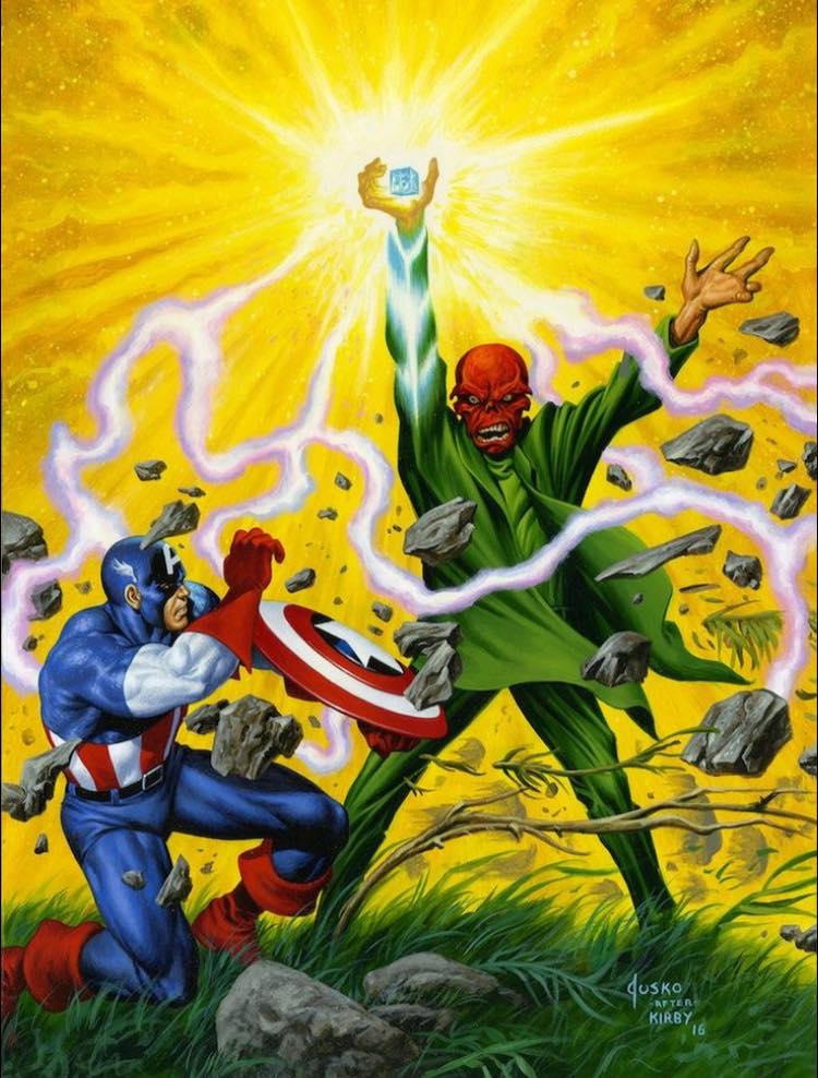 Superhero Battle Captain America Red Skull Print Poster