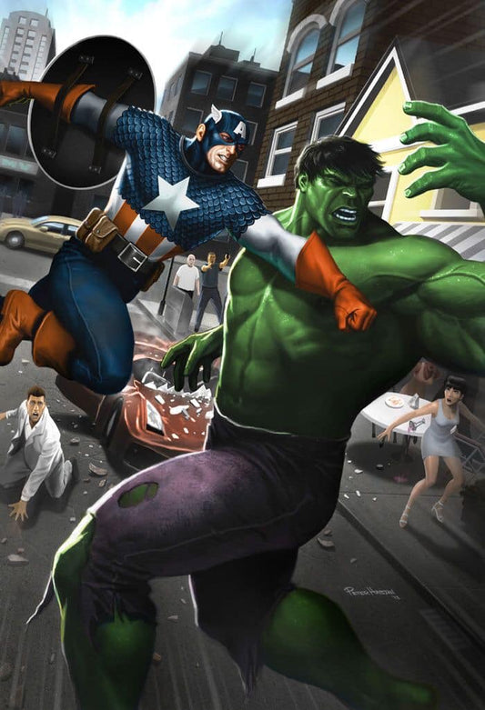 Superhero Battle Captain America Vs Hulk Print Poster