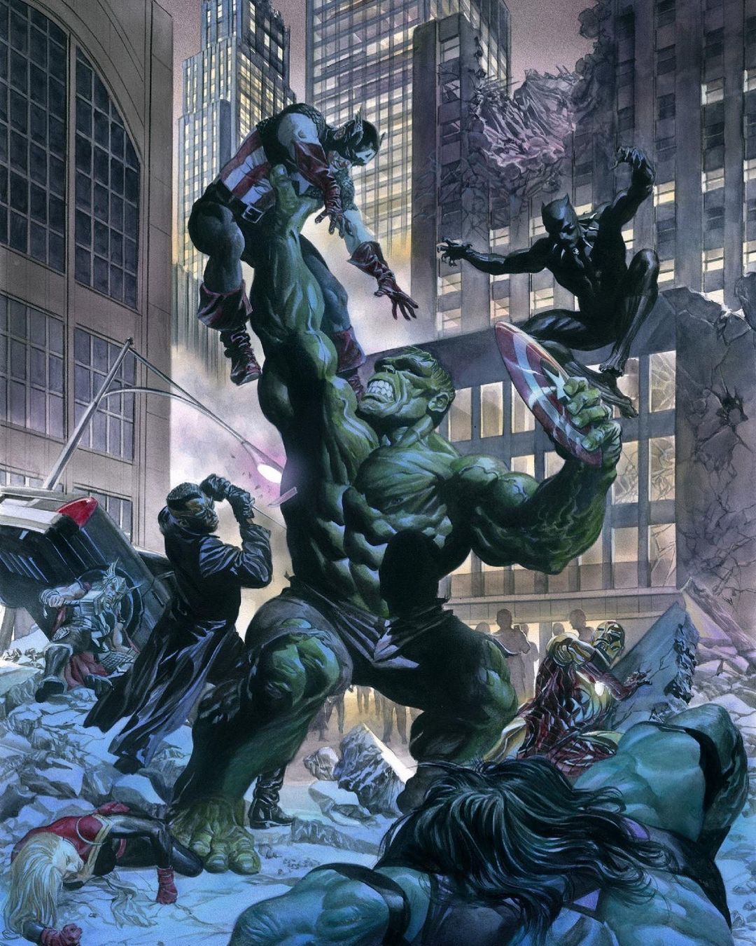 Superhero Battle Cityscape Print Poster