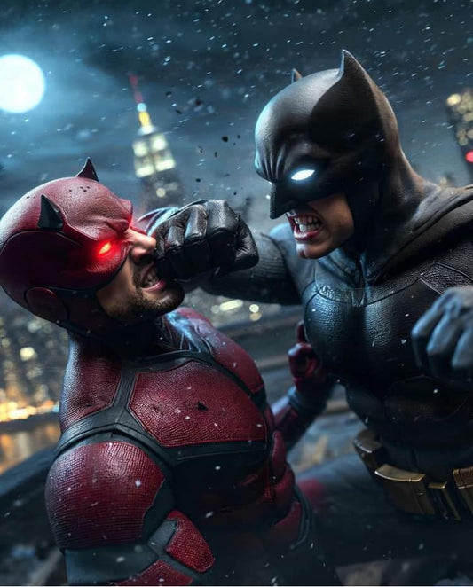 Superhero Battle Daredevil Batman Print Poster