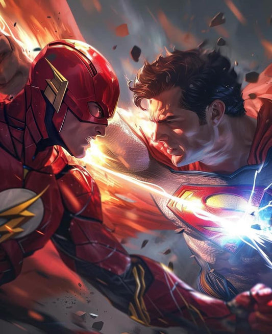 Superhero Battle Flash Vs Superman Print Poster