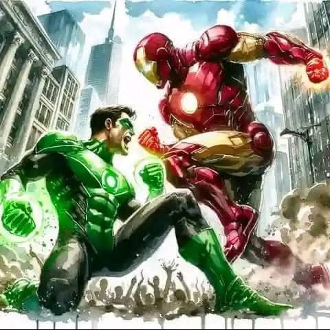 Superhero Battle Green Lantern Iron Man Print Poster