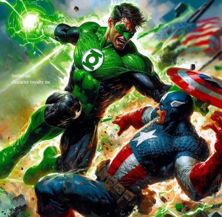 Superhero Battle Green Lantern Vs Captain America Print Poster