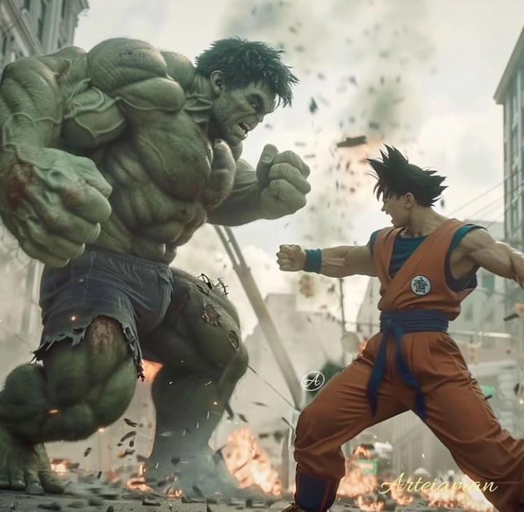Superhero Battle Hulk Goku Print Poster