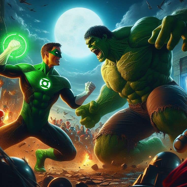 Superhero Battle Hulk Green Lantern Print Poster