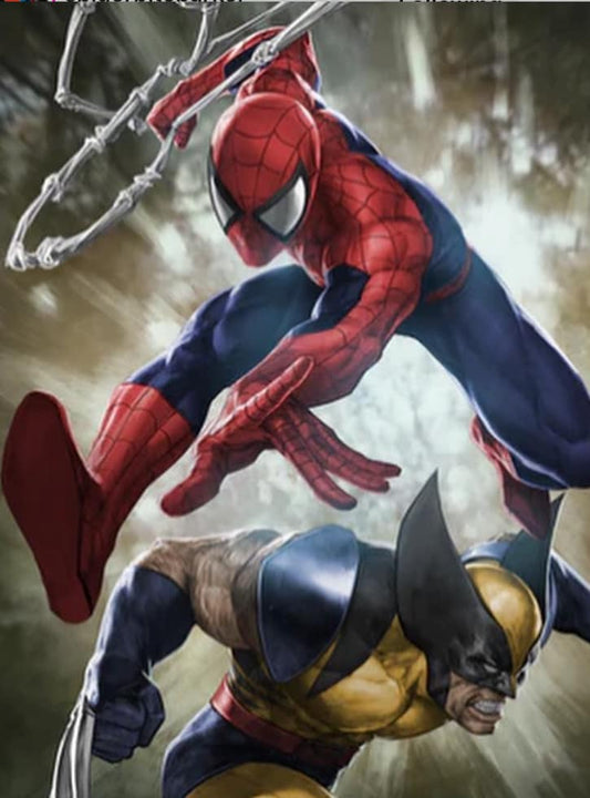 Superhero Battle Spiderman Wolverine Print Poster