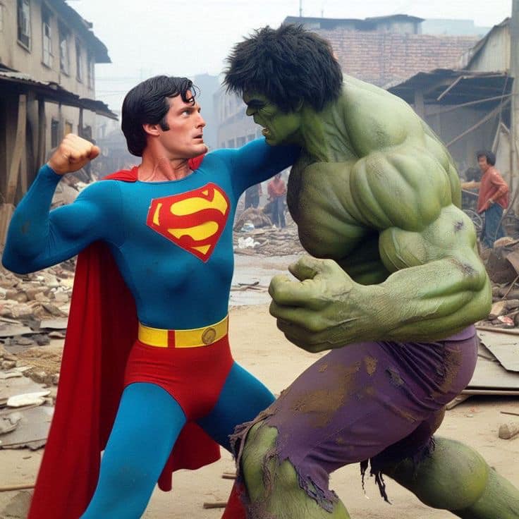 Superhero Battle Superman Hulk Print Poster