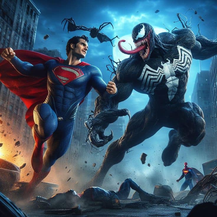 Superhero Battle Superman Venom Print Poster