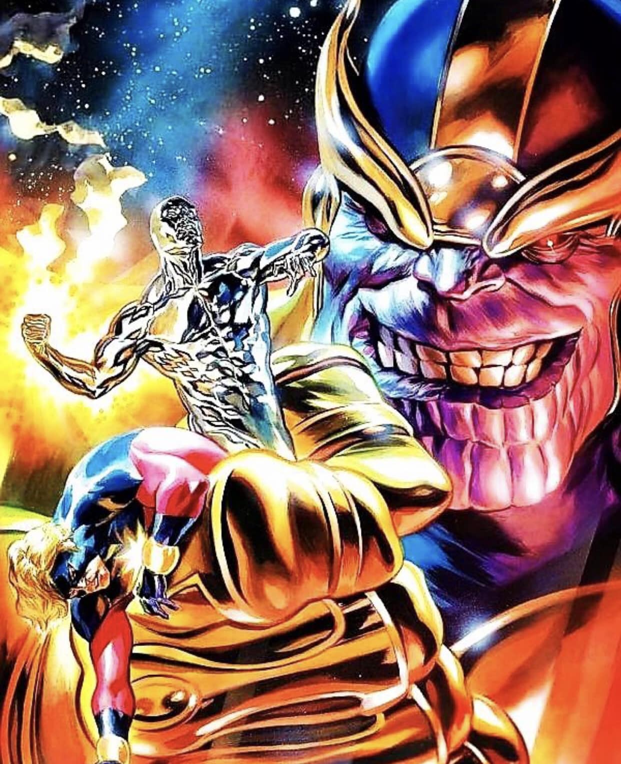 Superhero Battle Thanos Silver Surfer Print Poster