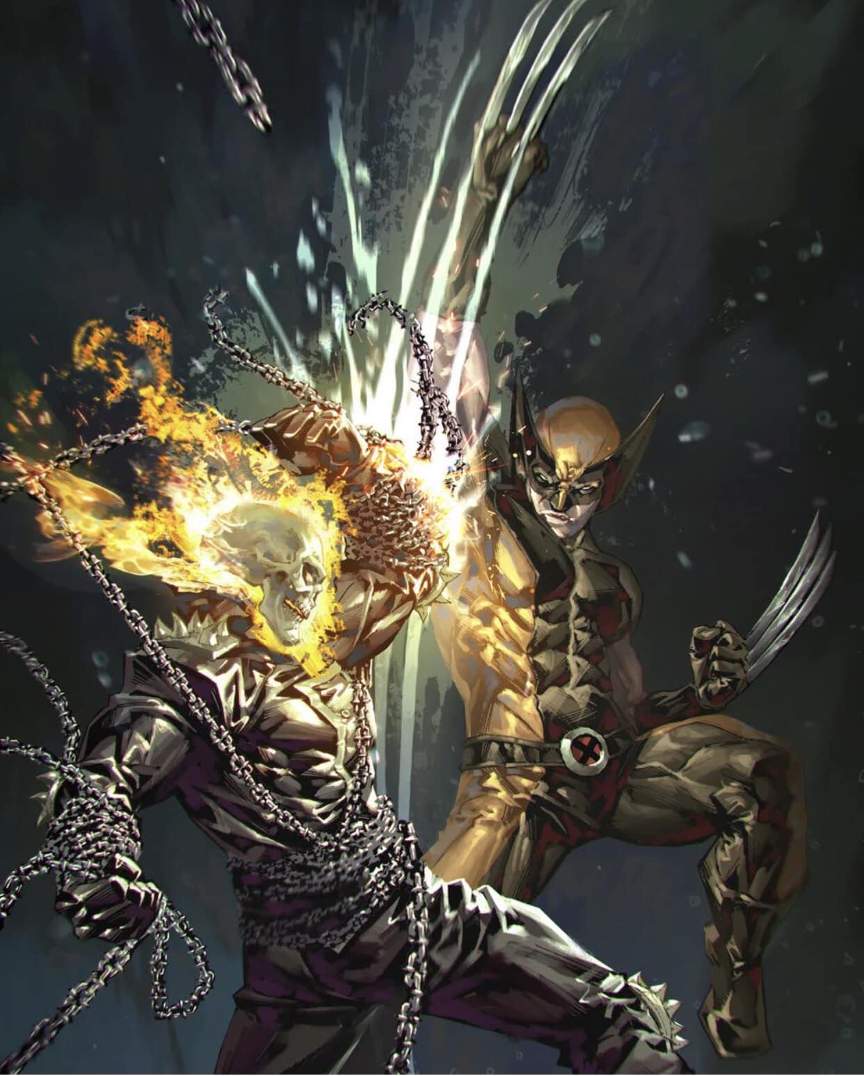 Superhero Battle Wolverine Ghost Rider Print Poster
