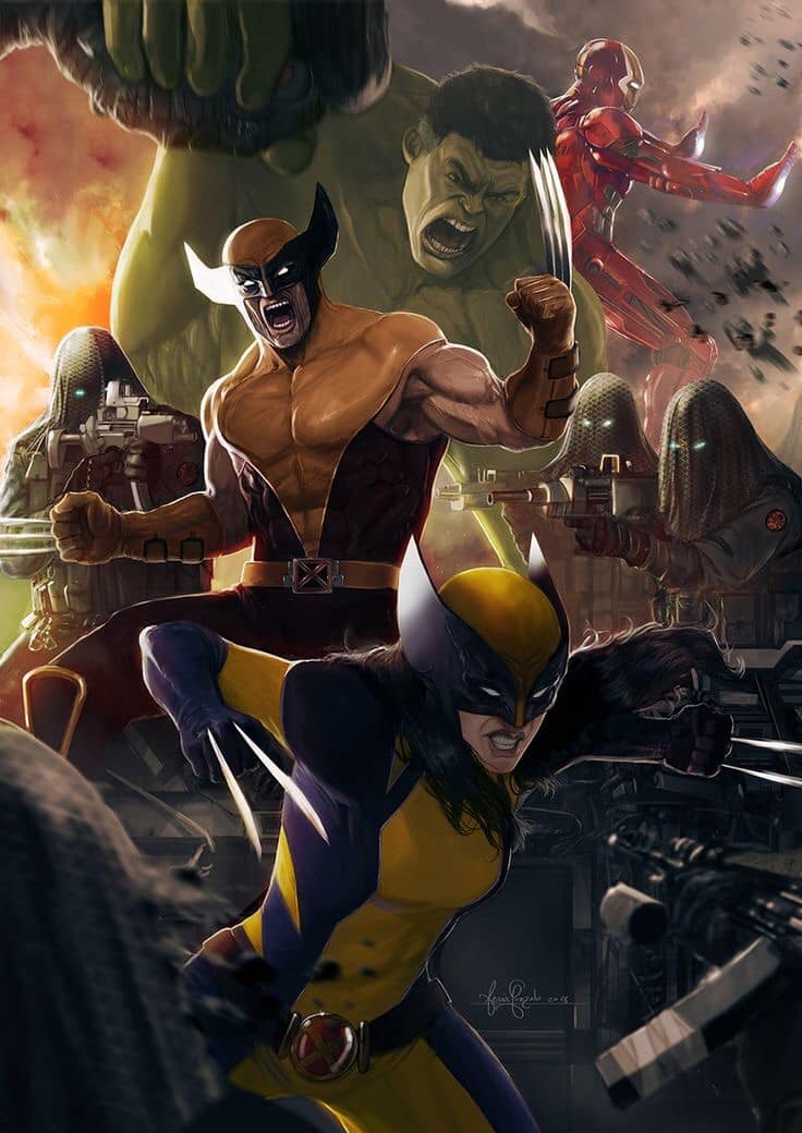Superhero Battle Wolverine Hulk Print Poster