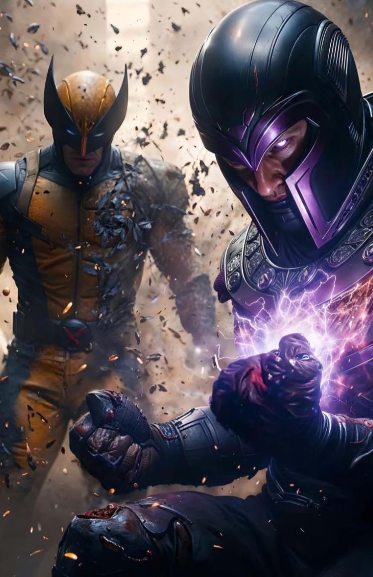 Superhero Battle Wolverine Magneto Print Poster