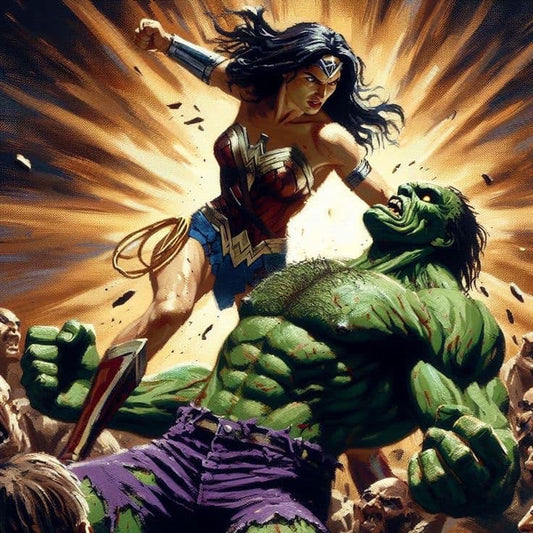 Superhero Battle Wonder Woman Hulk Print Poster