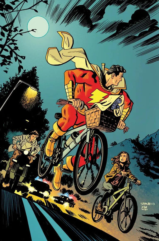 Superhero Bike Chase Night Scene Print Poster