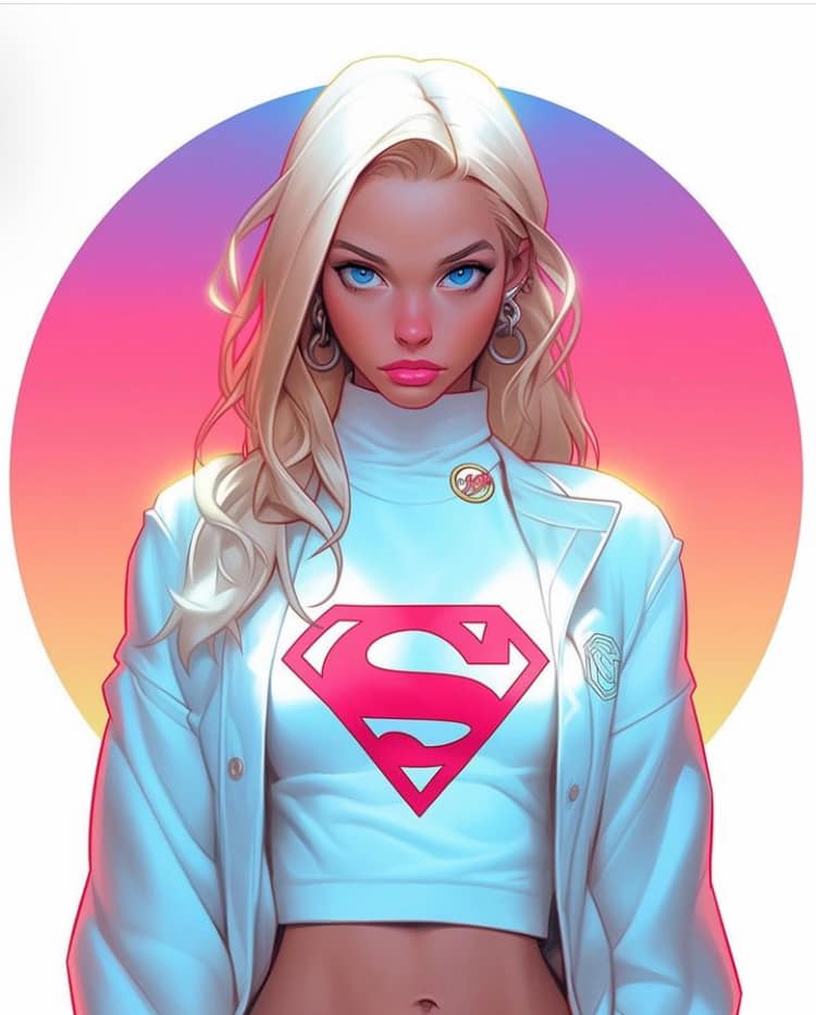 Superhero Blonde Woman Portrait Print Poster
