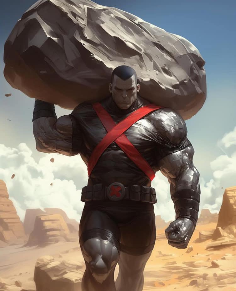 Superhero Carrying Boulder Desert Scene Print Poster
