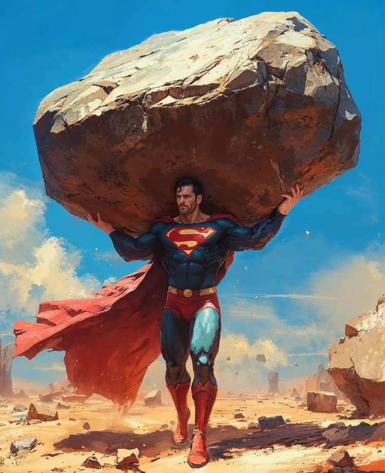 Superhero Carrying Rock Desert Scenery Print Poster
