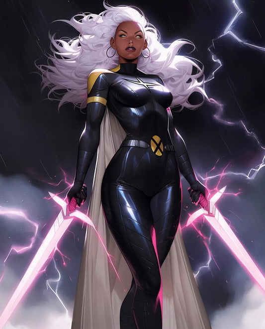 Superhero Character With Swords Print Poster