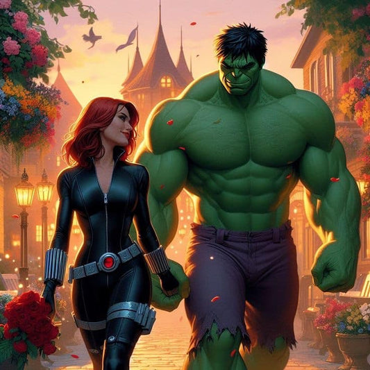Superhero Couple Stroll In Garden Print Poster