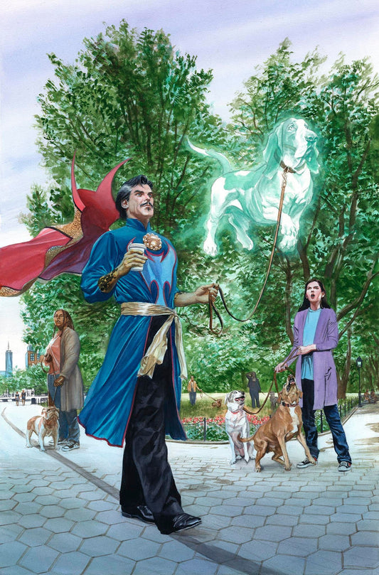 Superhero Dog Walking Park Scene Print Poster