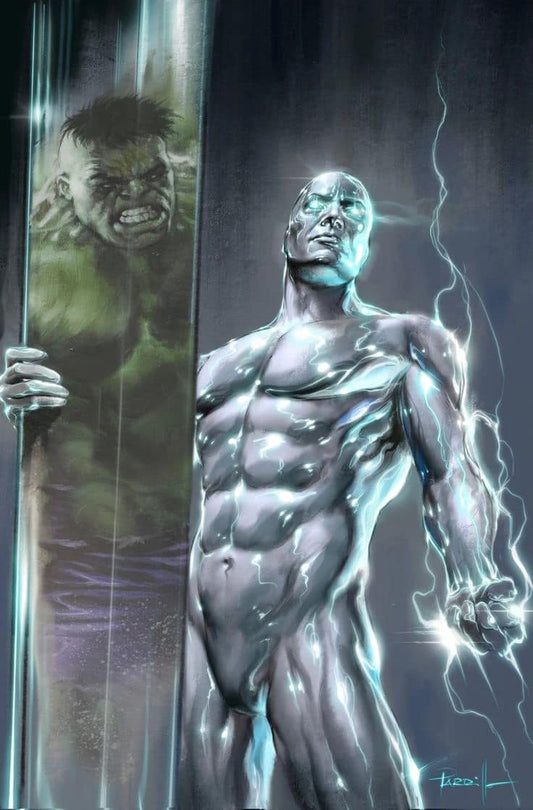 Superhero Duel Hulk Vs Silver Surfer Print Poster
