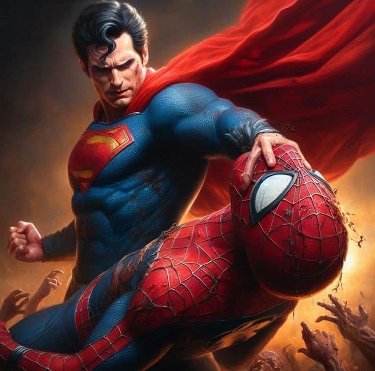 Superhero Duel Superman Vs Spider Man Print Poster